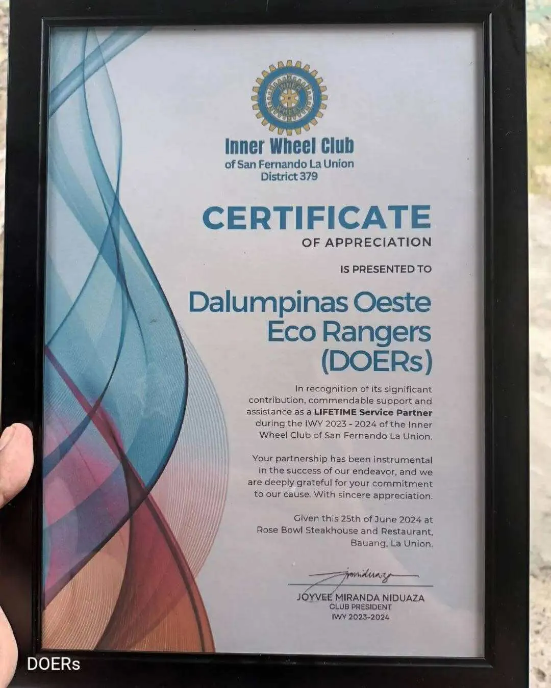 Inner Wheel recognition — recognition record