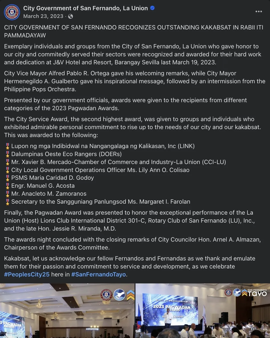 City Service Award — recognition record